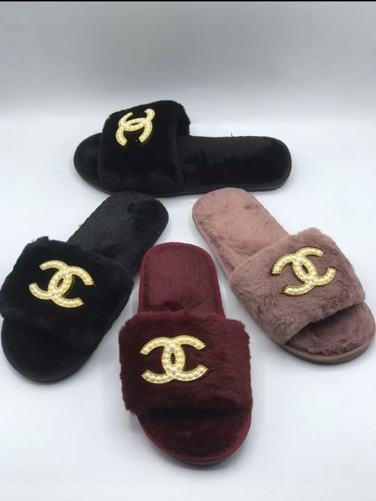 Chanal fur slippers for women