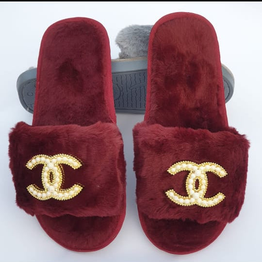 Chanal fur slippers for women