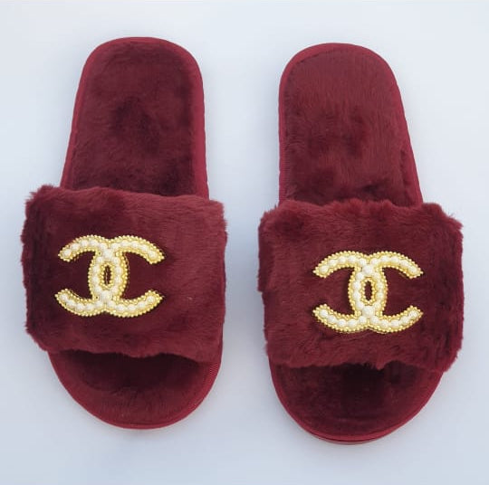 Chanal fur slippers for women