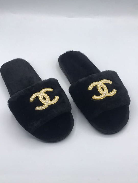 Chanal fur slippers for women