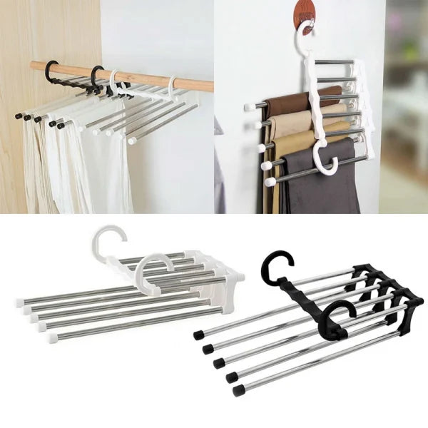 Foldable Pant Hanger – 5 In 1 Trouser Hanger For Clothes Organizer Multifunctional Rack Closet Storage Organizer Magic Trouser Hanger Stainless Steel