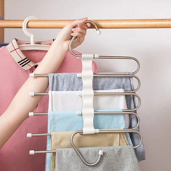 Foldable Pant Hanger – 5 In 1 Trouser Hanger For Clothes Organizer Multifunctional Rack Closet Storage Organizer Magic Trouser Hanger Stainless Steel