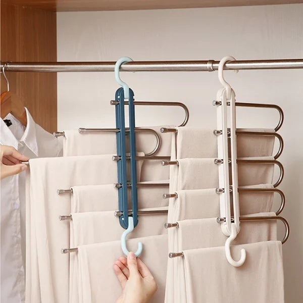 Foldable Pant Hanger – 5 In 1 Trouser Hanger For Clothes Organizer Multifunctional Rack Closet Storage Organizer Magic Trouser Hanger Stainless Steel